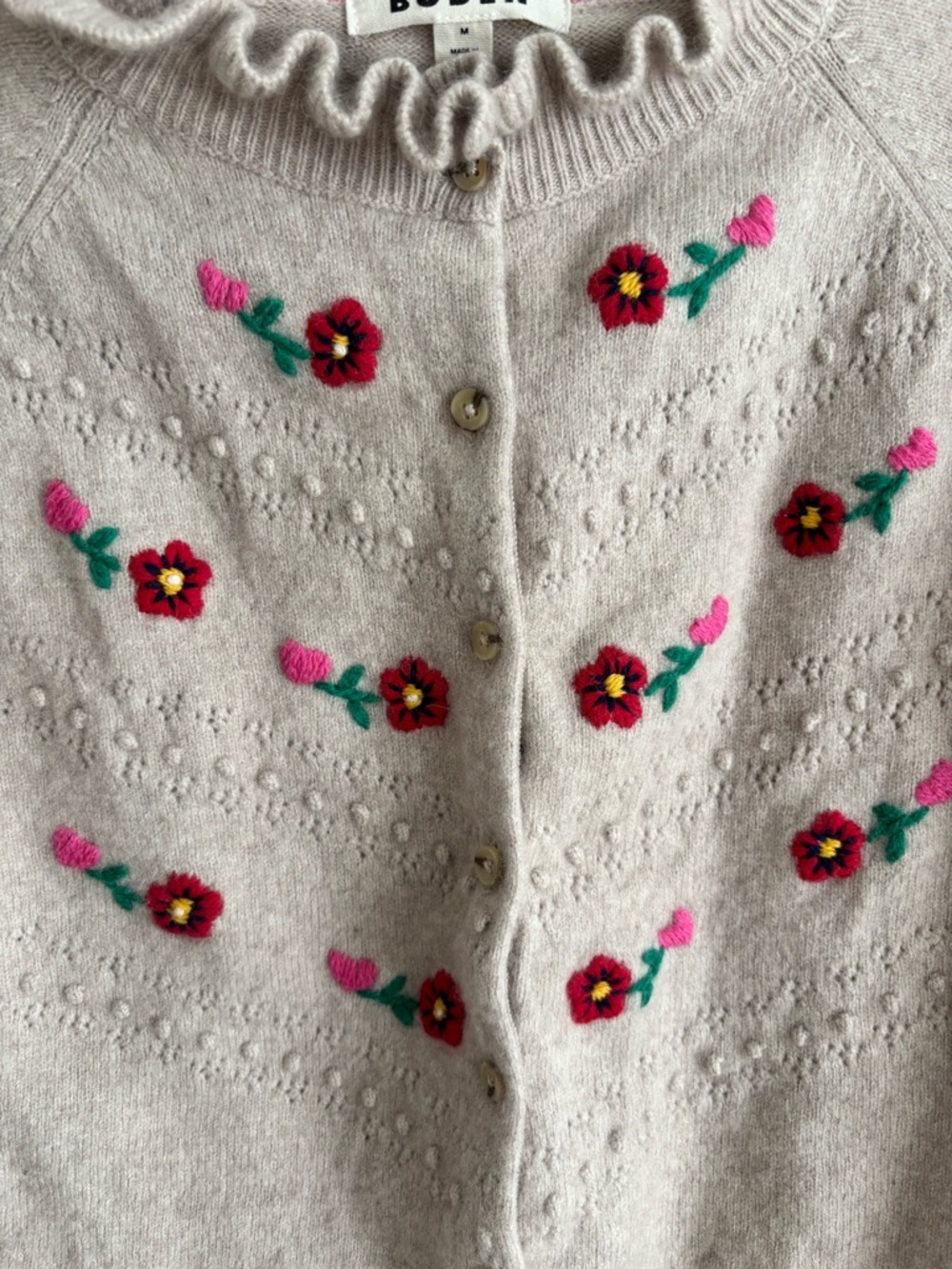 Boden Light Pink Fae Cardigan with Pink & Red Floral Embroidery - Picture 2 of 9